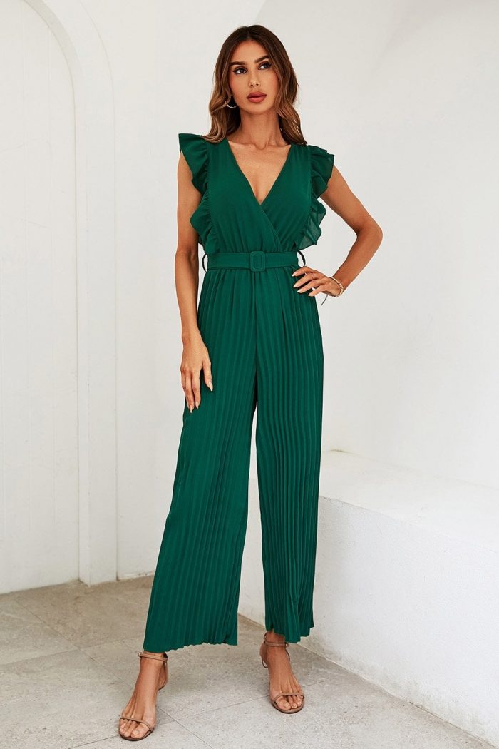 green wide-leg jumpsuit