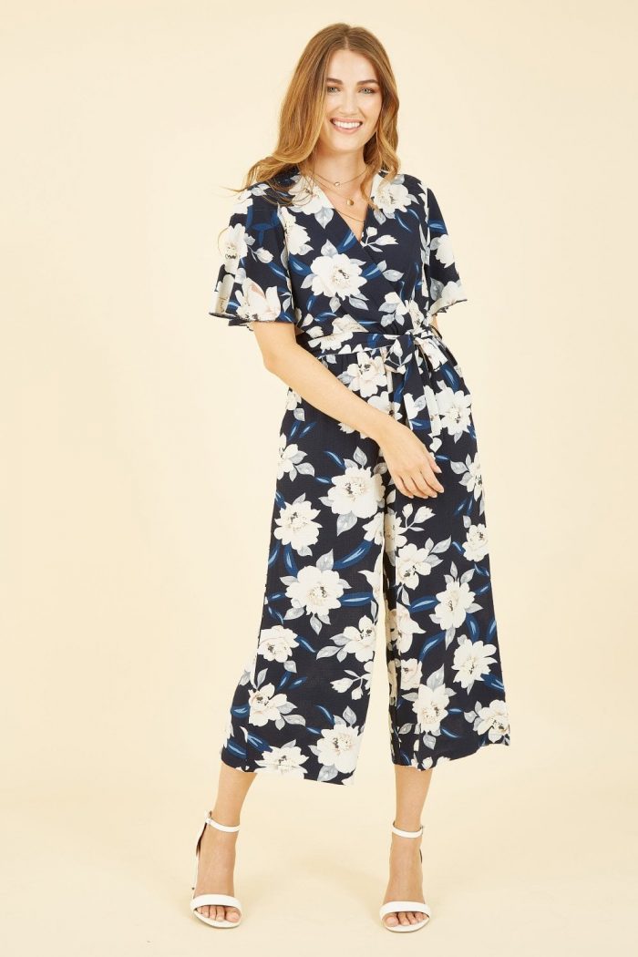 Navy Floral Print Culotte 