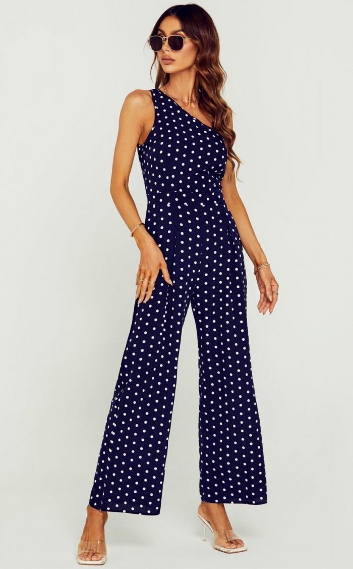 One Shoulder Polka Dot Jumpsuit