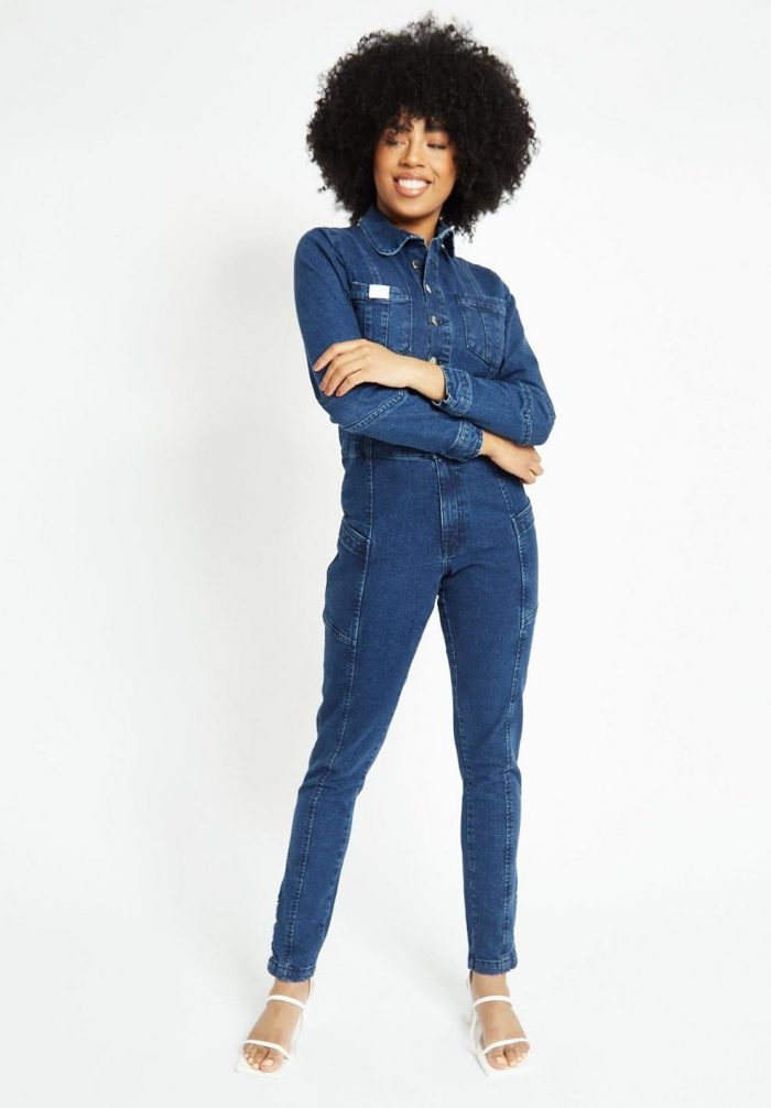 blue slim-fit denim jumpsuit from JMOJO 