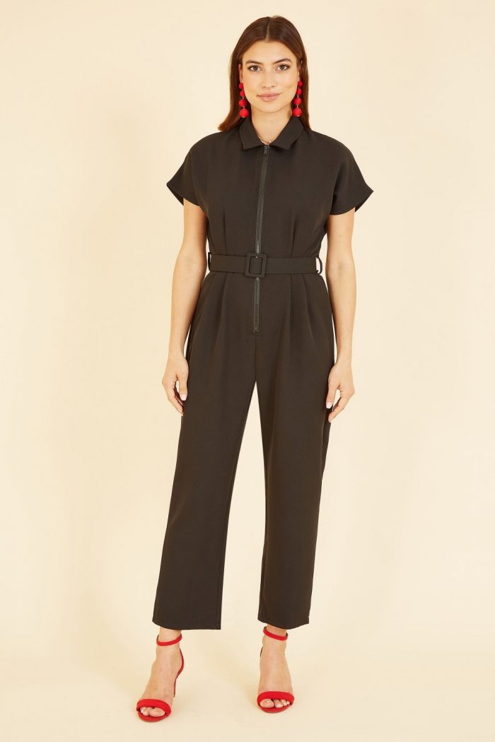 Black Zip Jumpsuit With Belt 