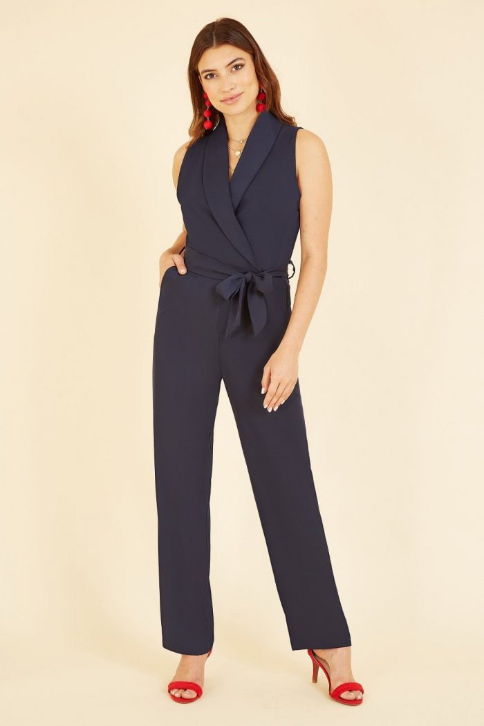 Navy Sating wrap jumpsuit