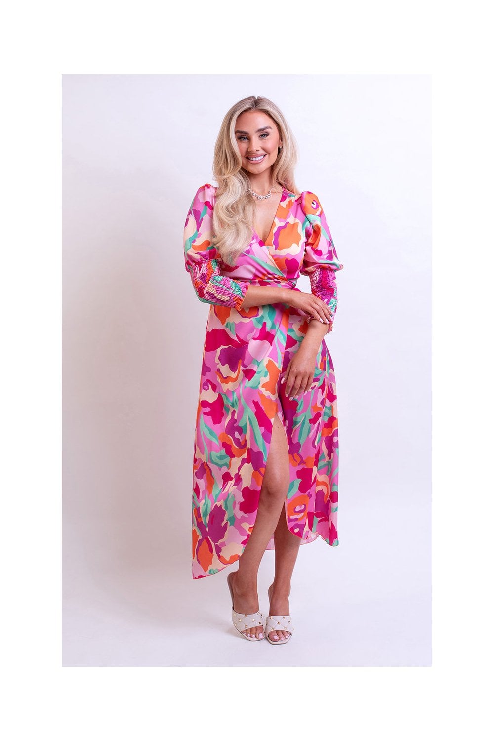 Wrap Front Printed Midi Dress