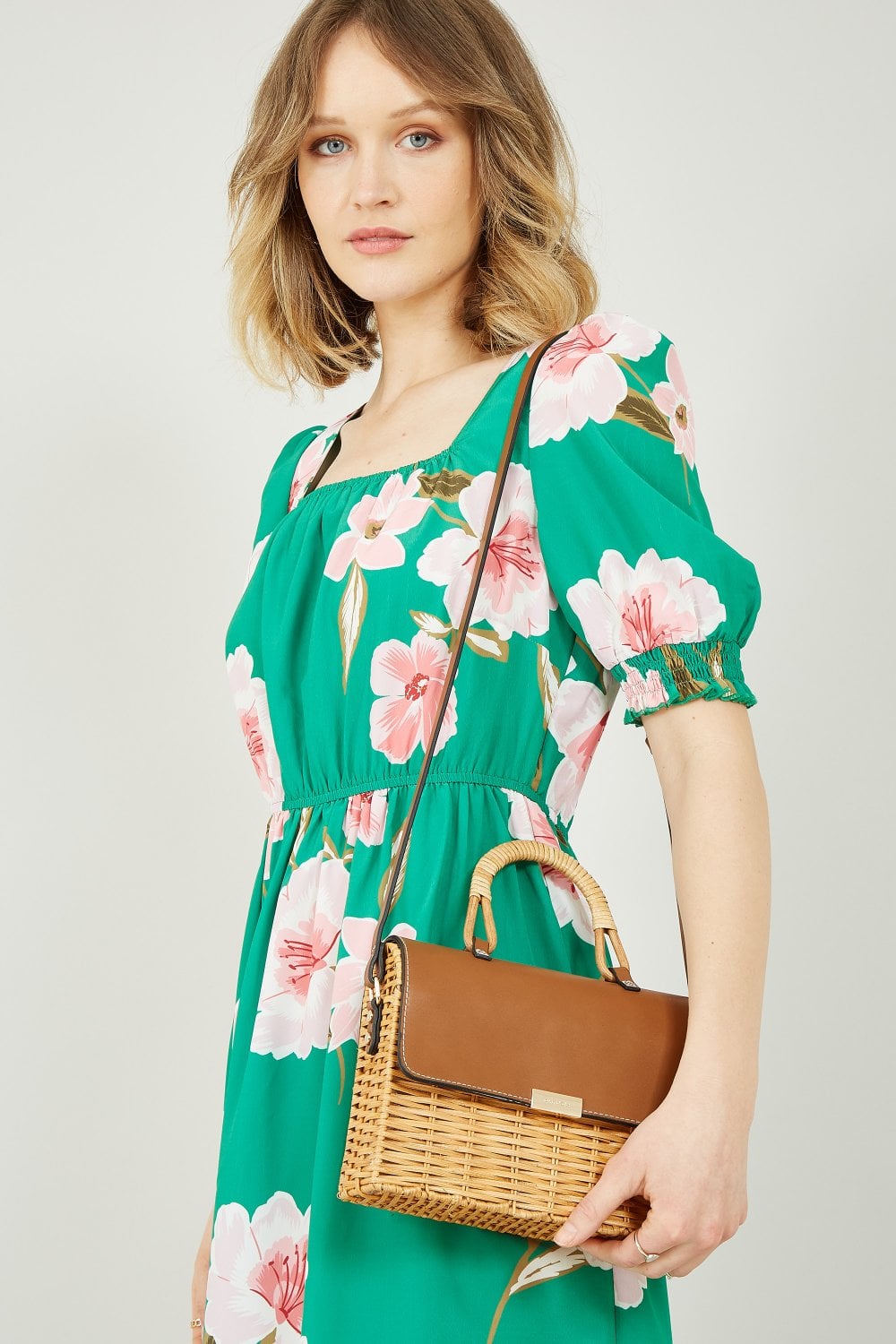 Tan Faux Leather Rattan Bag